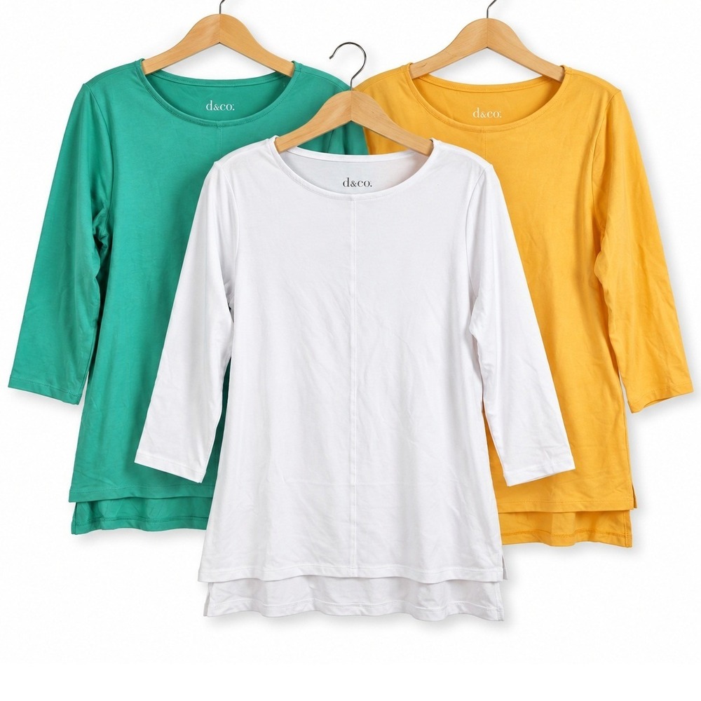 Denim & Co Womens Small Tiger Green White Jersey 3 Pack Boat Neck Tops A683076